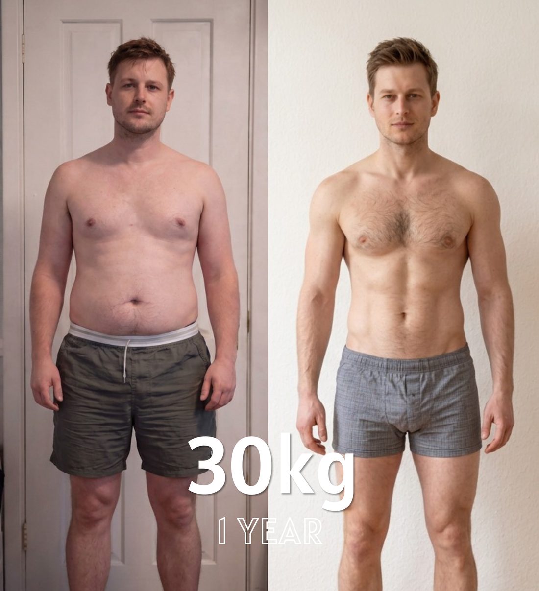 Client before and after: 30kg lost in 1 year