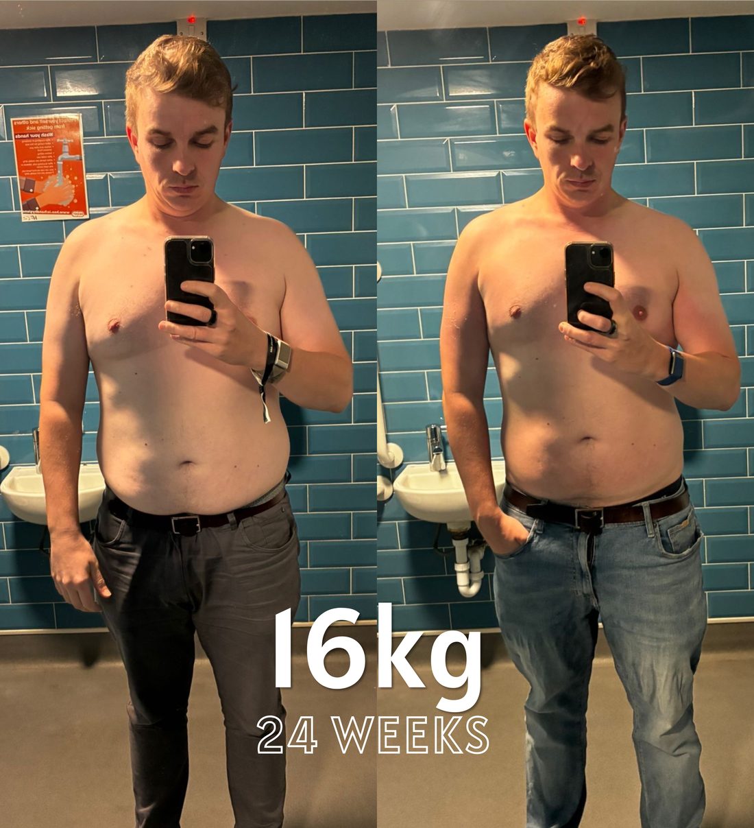 Client before and after: 16kg lost in 24 weeks