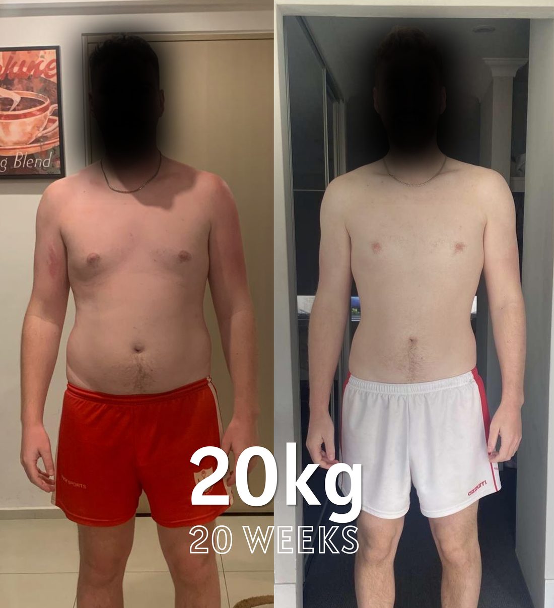 Client before and after: 20kg lost in 20 weeks