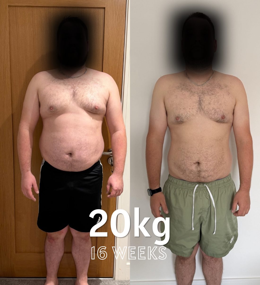 Client before and after: 20kg lost in 16 weeks