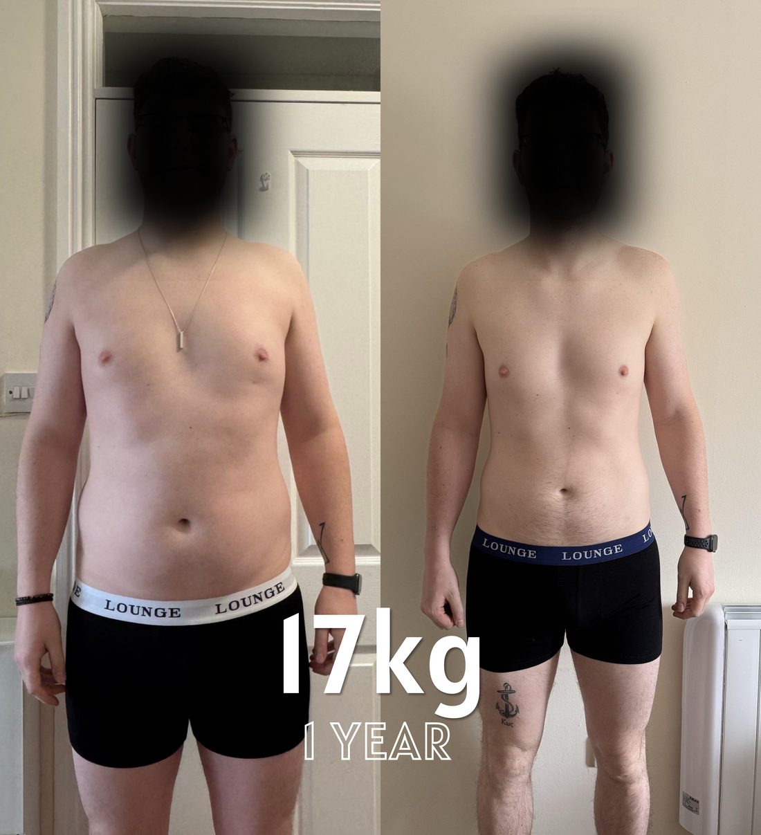 Client before and after: 17kg lost in 1 year